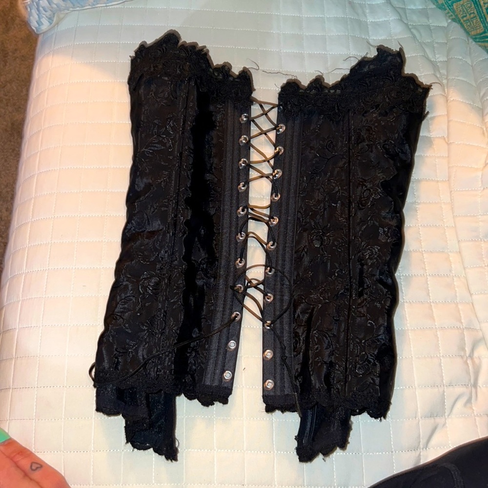 Frederick’s of Hollywood black corset with lace detail